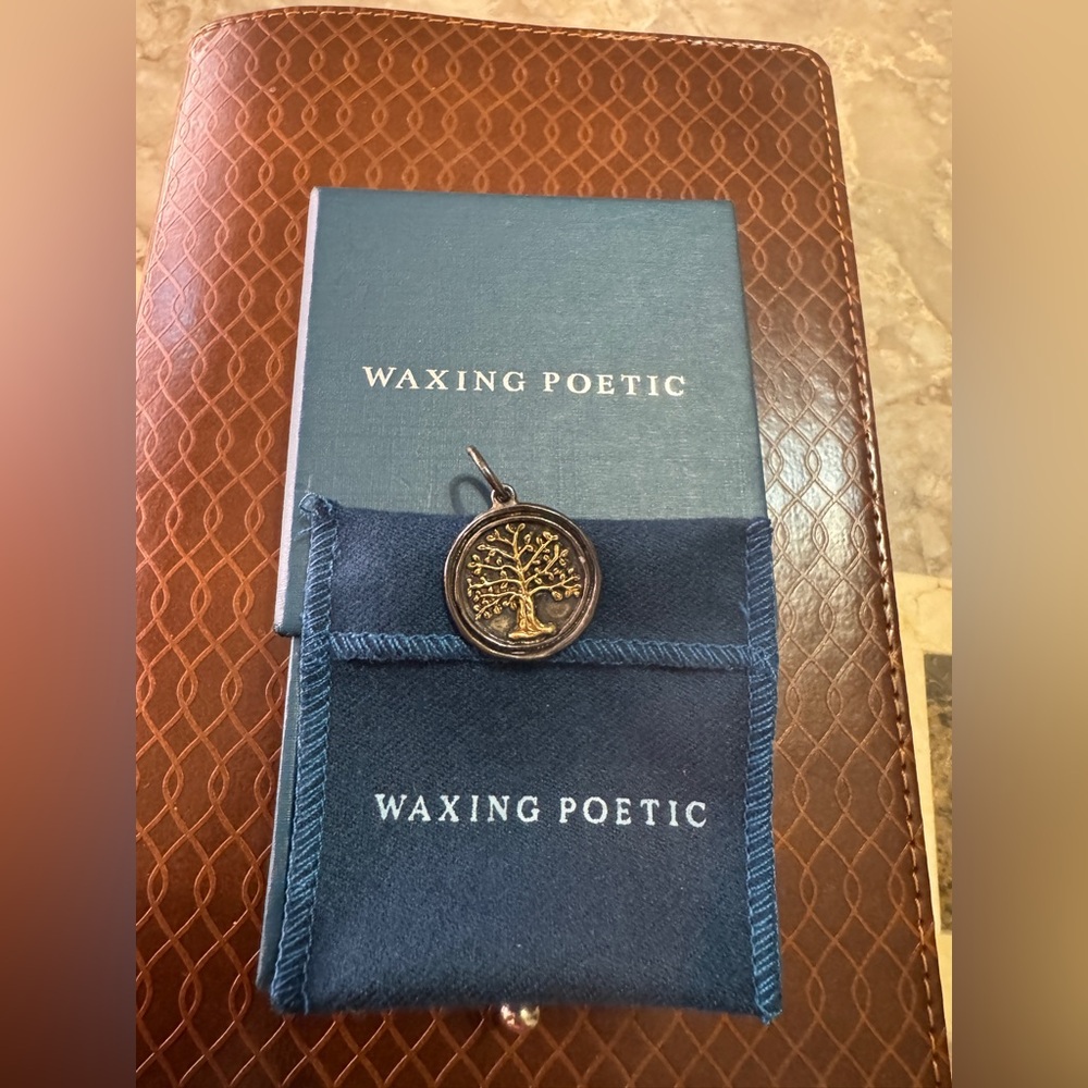 Waxing Poetic Bronze Tree Medallion with Blue Pouch
